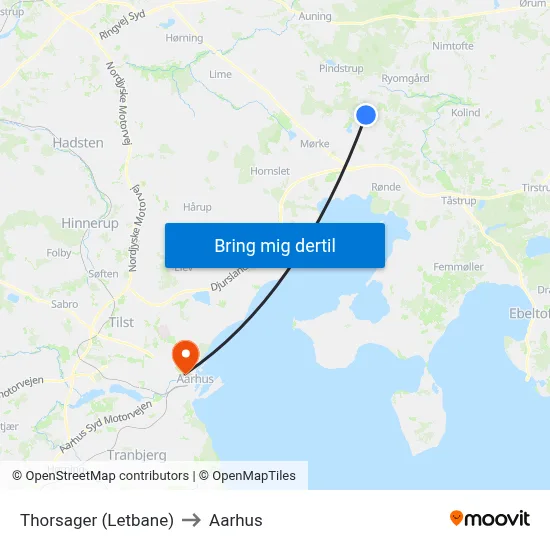 Thorsager (Letbane) to Aarhus map