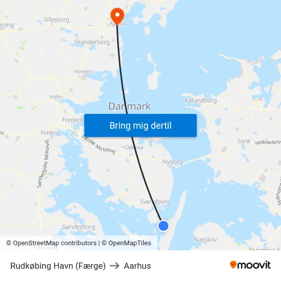 Rudkøbing Havn (Færge) to Aarhus map