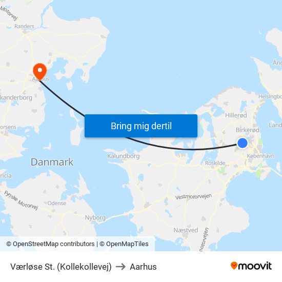 Værløse St. (Kollekollevej) to Aarhus map
