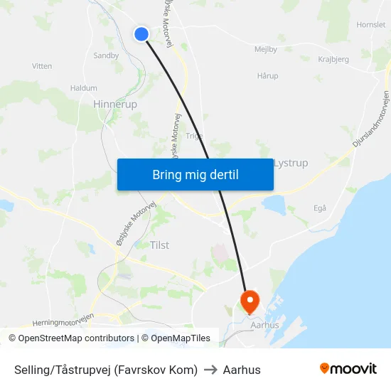 Selling/Tåstrupvej (Favrskov Kom) to Aarhus map