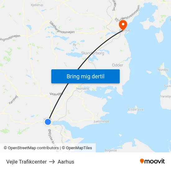 Vejle Trafikcenter to Aarhus map