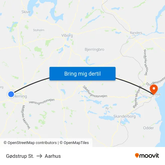 Gødstrup St. to Aarhus map