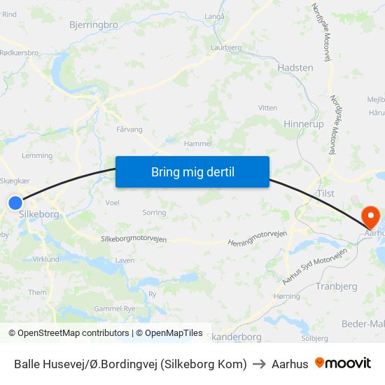Balle Husevej/Ø.Bordingvej (Silkeborg Kom) to Aarhus map