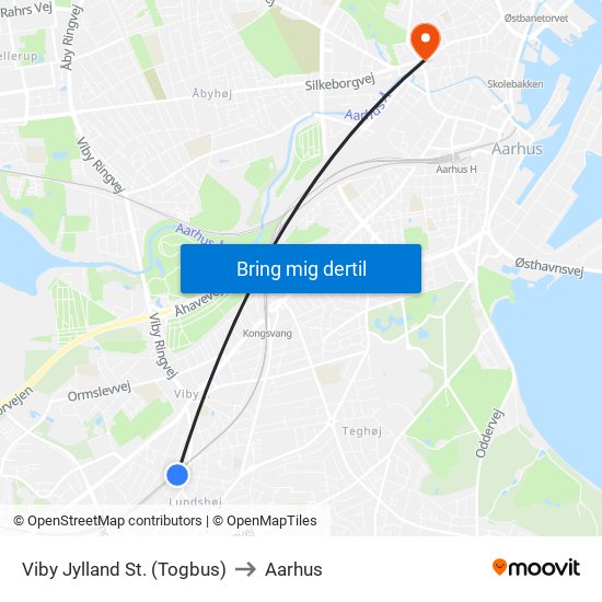 Viby Jylland St. (Togbus) to Aarhus map