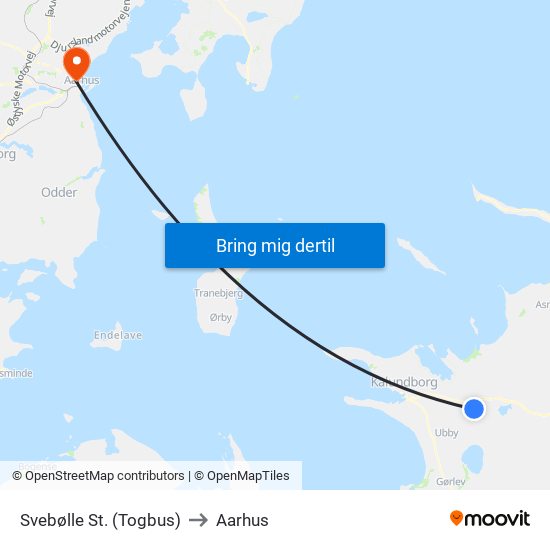 Svebølle St. (Togbus) to Aarhus map