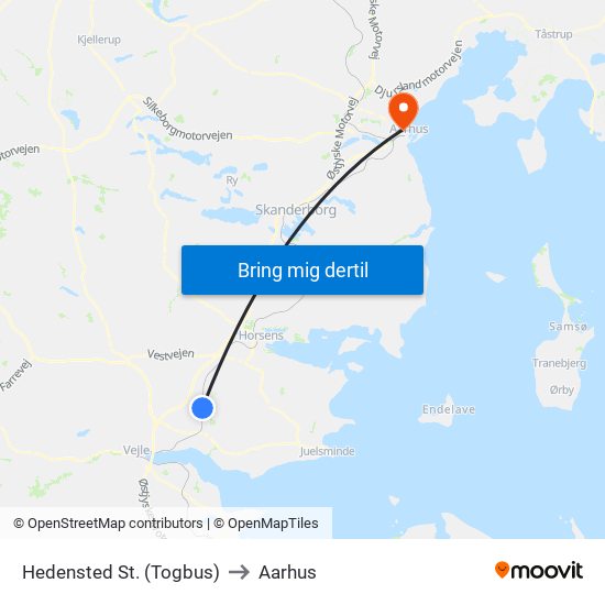 Hedensted St. (Togbus) to Aarhus map