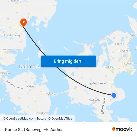 Karise St. (Banevej) to Aarhus map