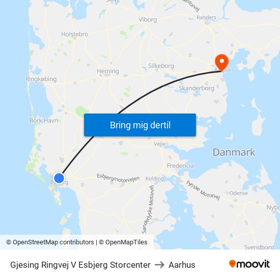 Gjesing Ringvej V Esbjerg Storcenter to Aarhus map