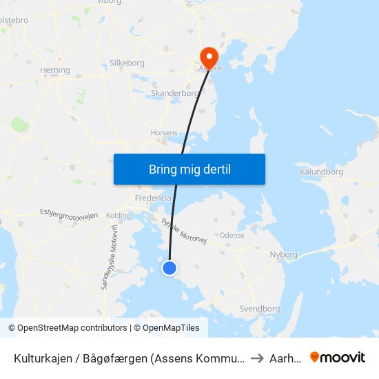 Kulturkajen / Bågøfærgen (Assens Kommune) to Aarhus map