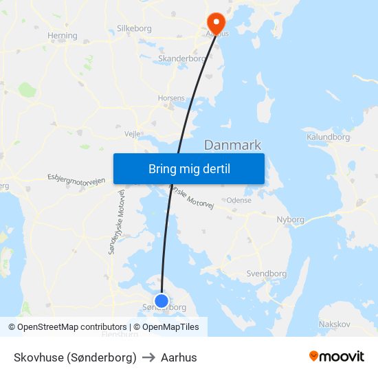 Skovhuse (Sønderborg) to Aarhus map