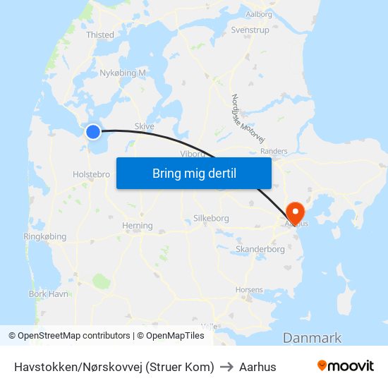 Havstokken/Nørskovvej (Struer Kom) to Aarhus map