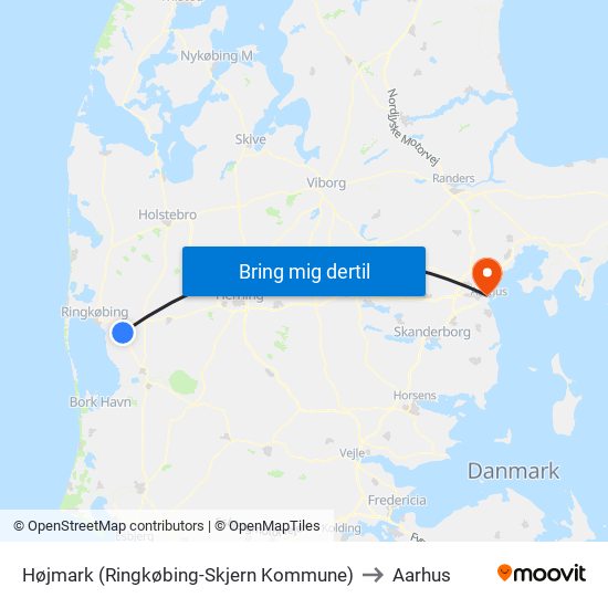 Højmark (Ringkøbing-Skjern Kommune) to Aarhus map