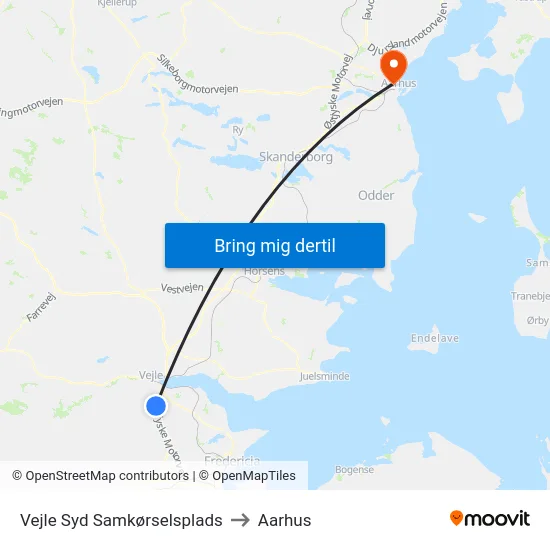 Vejle Syd Samkørselsplads to Aarhus map
