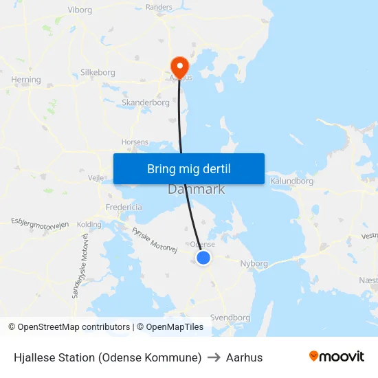 Hjallese Station (Odense Kommune) to Aarhus map