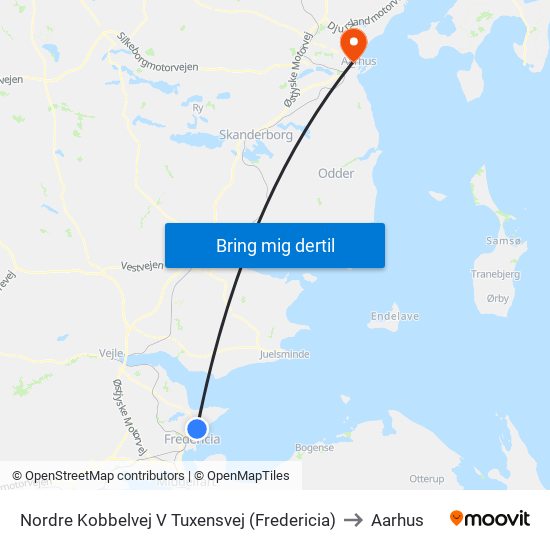 Nordre Kobbelvej V Tuxensvej (Fredericia) to Aarhus map