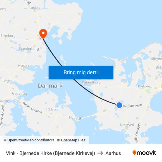 Vink - Bjernede Kirke (Bjernede Kirkevej) to Aarhus map