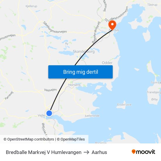 Bredballe Markvej V Humlevangen to Aarhus map