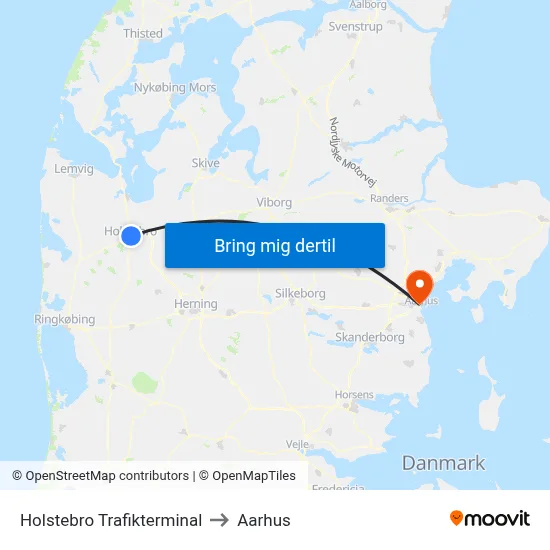 Holstebro Trafikterminal to Aarhus map