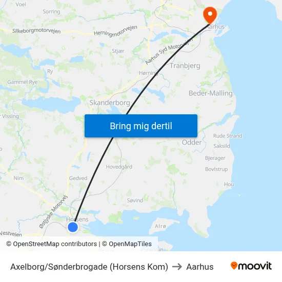 Axelborg/Sønderbrogade (Horsens Kom) to Aarhus map