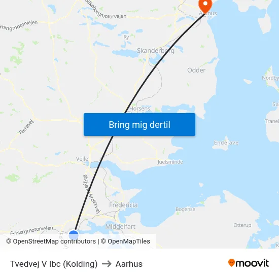 Tvedvej V Ibc (Kolding) to Aarhus map