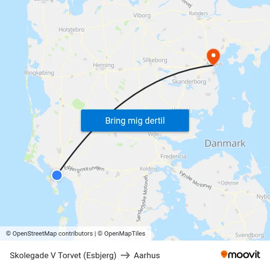 Skolegade V Torvet (Esbjerg) to Aarhus map