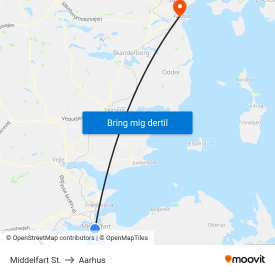 Middelfart St. to Aarhus map