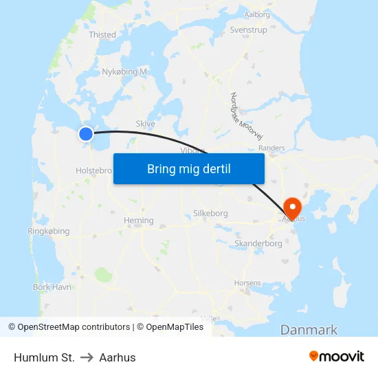 Humlum St. to Aarhus map