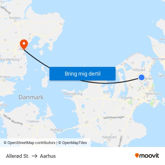 Allerød St. to Aarhus map