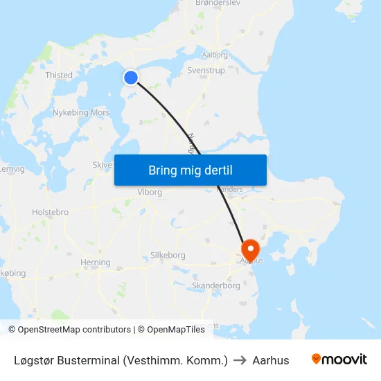 Løgstør Busterminal (Vesthimm. Komm.) to Aarhus map