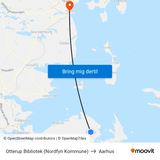 Otterup Bibliotek (Nordfyn Kommune) to Aarhus map