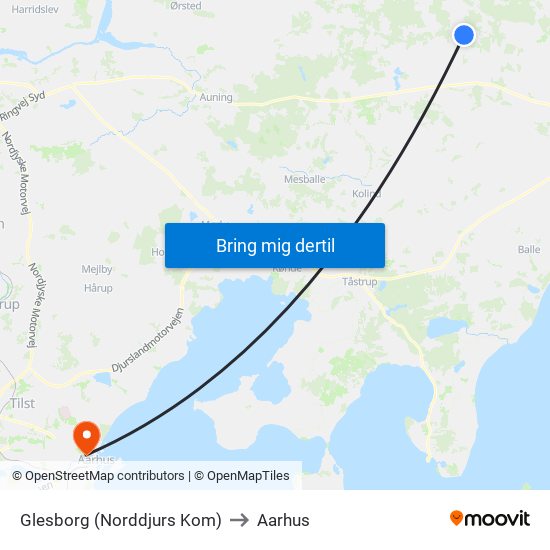 Glesborg (Norddjurs Kom) to Aarhus map