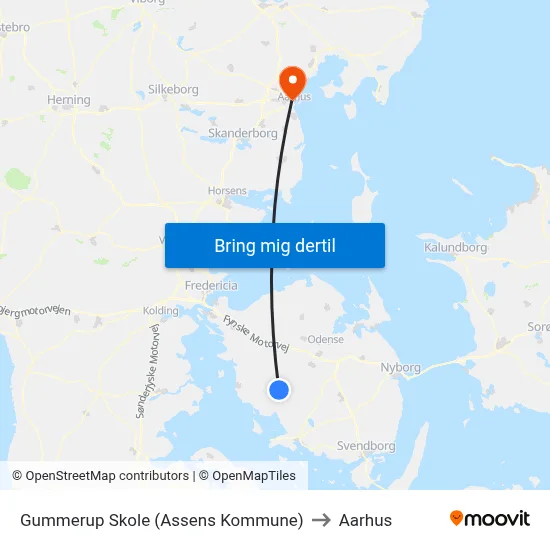 Gummerup Skole (Assens Kommune) to Aarhus map