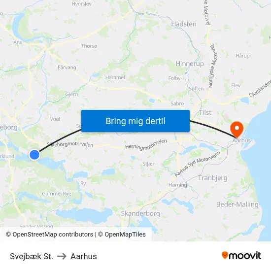 Svejbæk St. to Aarhus map