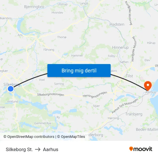 Silkeborg St. to Aarhus map