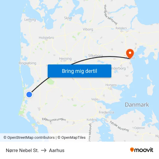 Nørre Nebel St. to Aarhus map