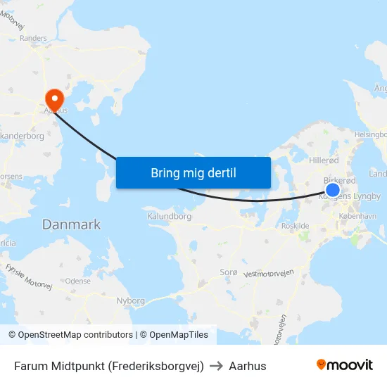 Farum Midtpunkt (Frederiksborgvej) to Aarhus map