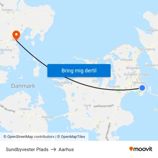 Sundbyvester Plads to Aarhus map