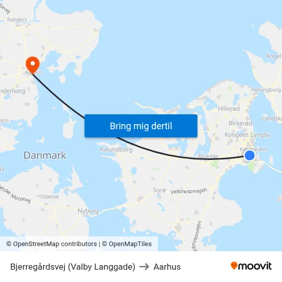 Bjerregårdsvej (Valby Langgade) to Aarhus map