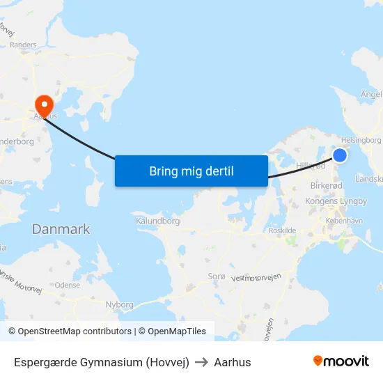 Espergærde Gymnasium (Hovvej) to Aarhus map
