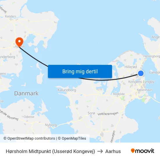 Hørsholm Midtpunkt (Usserød Kongevej) to Aarhus map