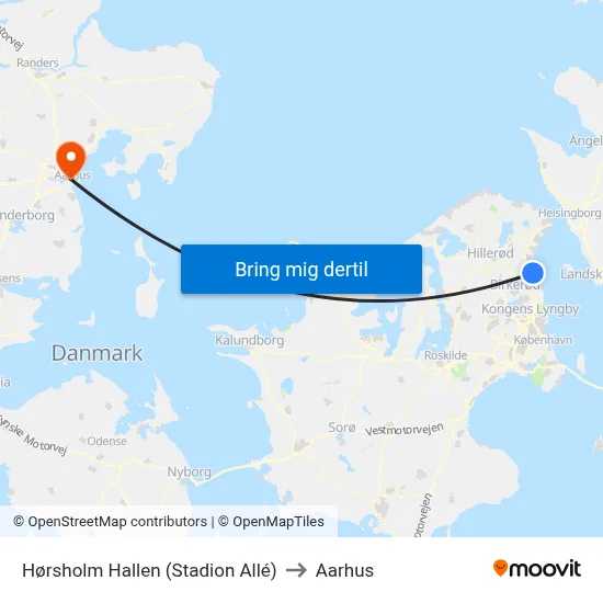 Hørsholm Hallen (Stadion Allé) to Aarhus map