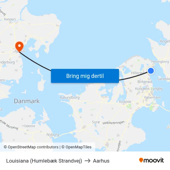 Louisiana (Humlebæk Strandvej) to Aarhus map