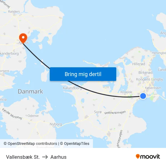 Vallensbæk St. to Aarhus map