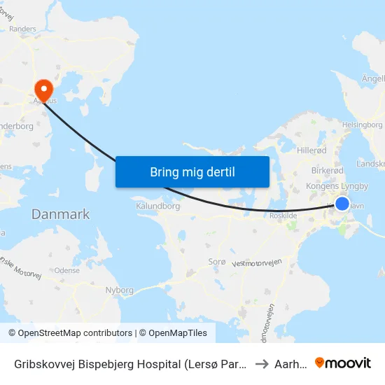 Gribskovvej Bispebjerg Hospital (Lersø Parkallé) to Aarhus map