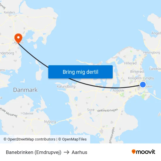 Banebrinken (Emdrupvej) to Aarhus map