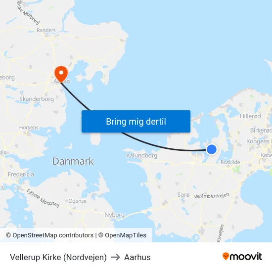 Vellerup Kirke (Nordvejen) to Aarhus map
