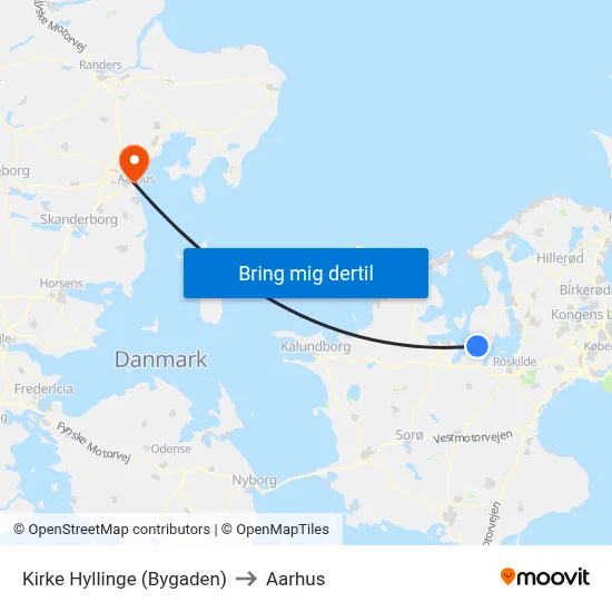 Kirke Hyllinge (Bygaden) to Aarhus map
