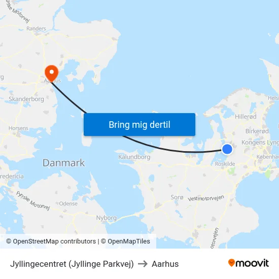 Jyllingecentret (Jyllinge Parkvej) to Aarhus map
