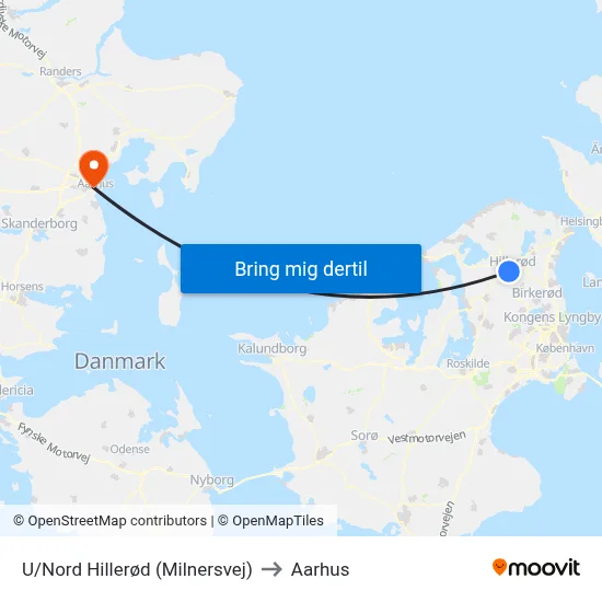 U/Nord Hillerød (Milnersvej) to Aarhus map