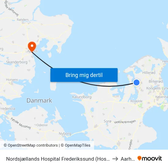 Nordsjællands Hospital Frederikssund (Hospitalvej) to Aarhus map